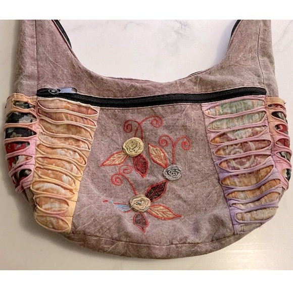 Y2K Patchwork Hippie Boho Artsy Pocket Zip Crossbody PURSE Nepal Handmade - Picture 2 of 10